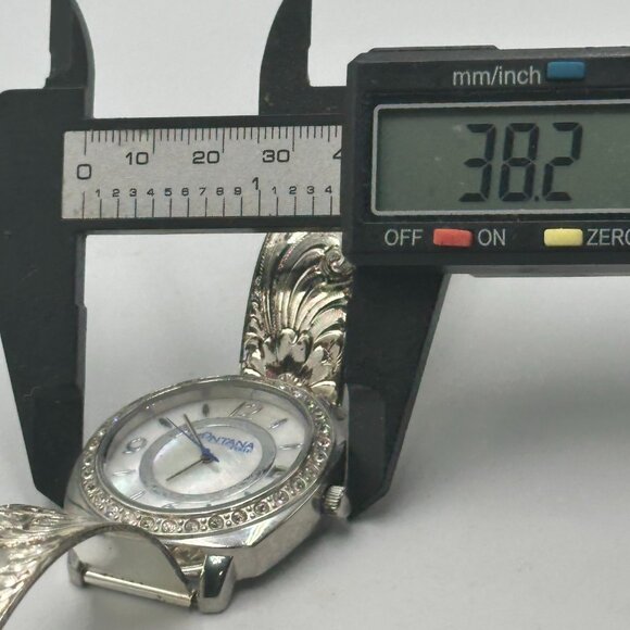 Montana Time Watch Women Silver Tone Mother of Pearl Dial Scroll Design Band - Picture 11 of 14